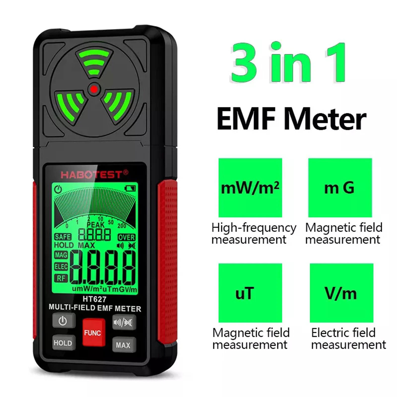 EMF Meter, 3-in-1 Electromagnetic Field Radiation Detector for EF RF MF