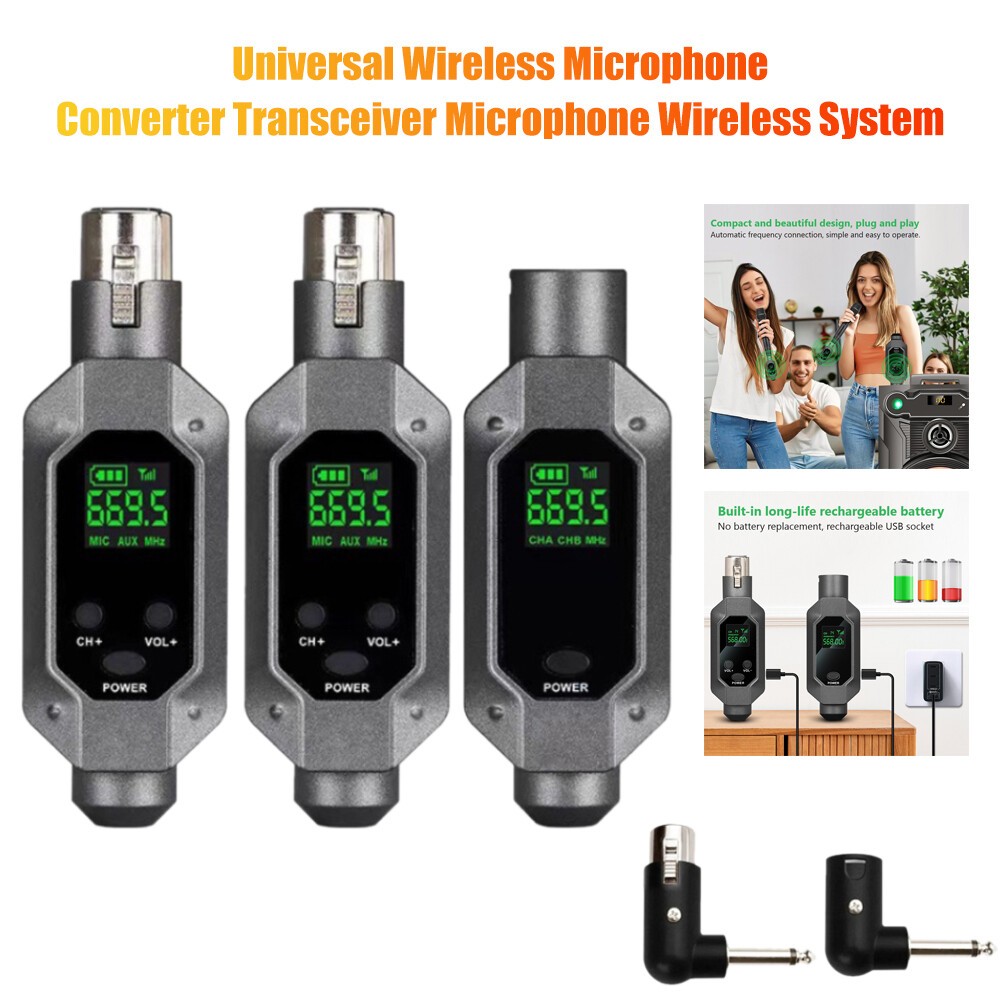 Microphone Wireless System XLR Tr/ansmitter Re/ceiver Rechargeable Adapter 6.35
