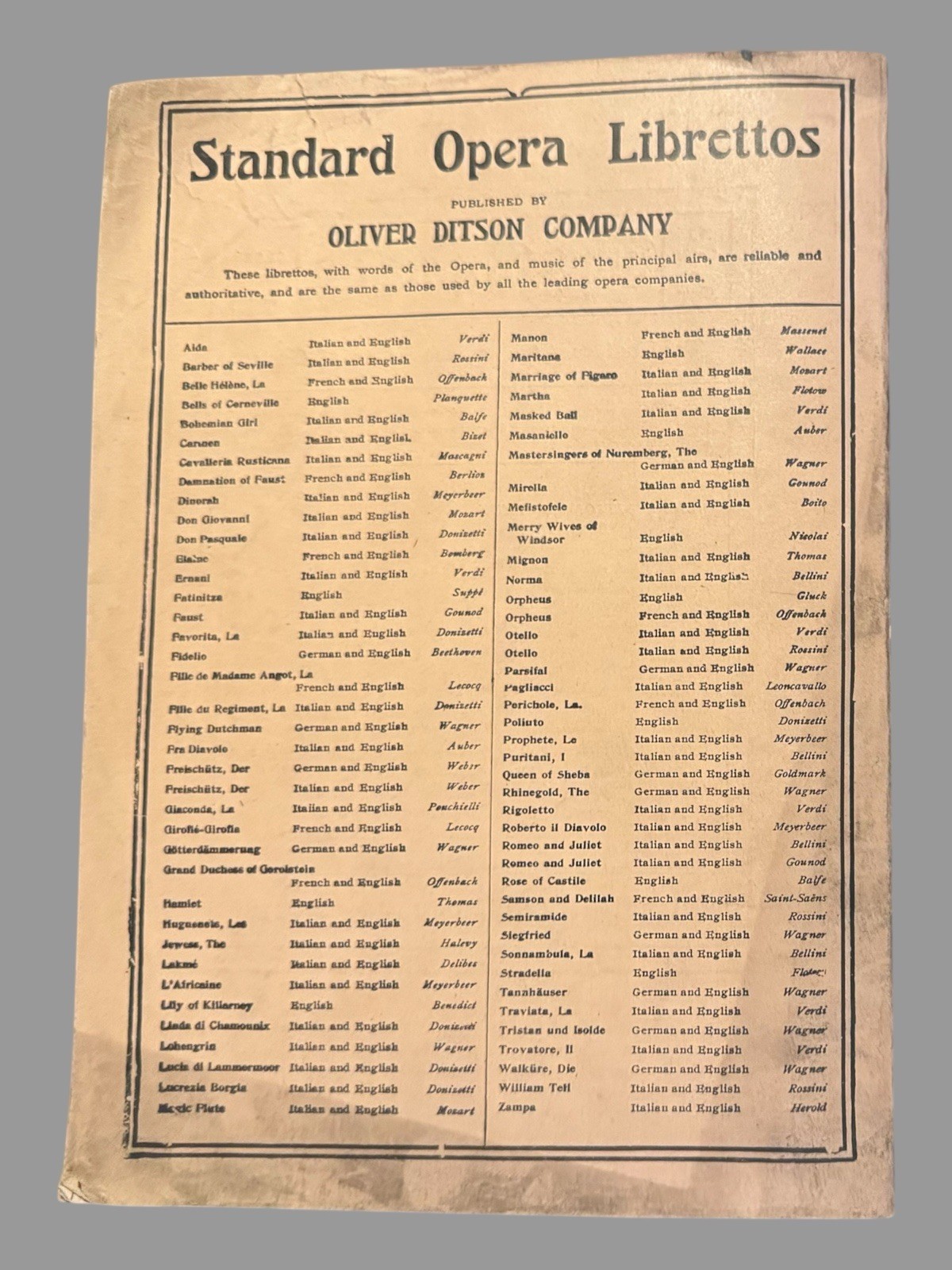 Boston Opera Advertising Playbill Program Libretto of Mefistofele by Boito