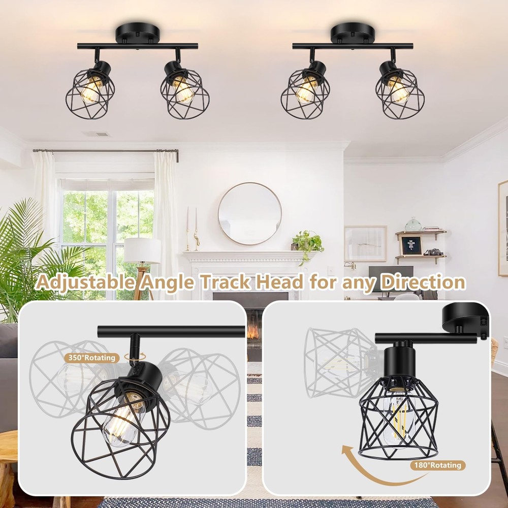 2-Lights Kitchen Light Fixtures Ceiling Mount, Adjustable Semi Flush Mount Ce...