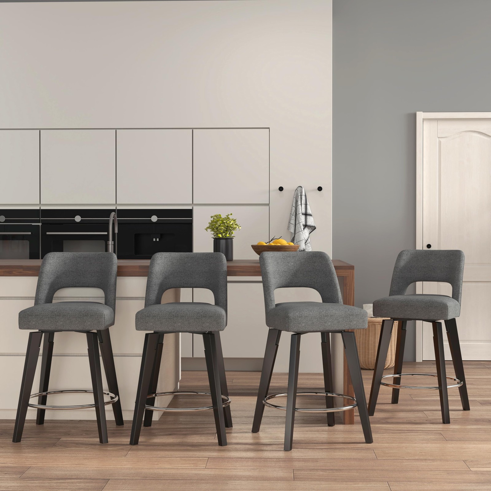 26 Upholstered Bar Stools Rubberwood Legs Supportive Back Set of 4