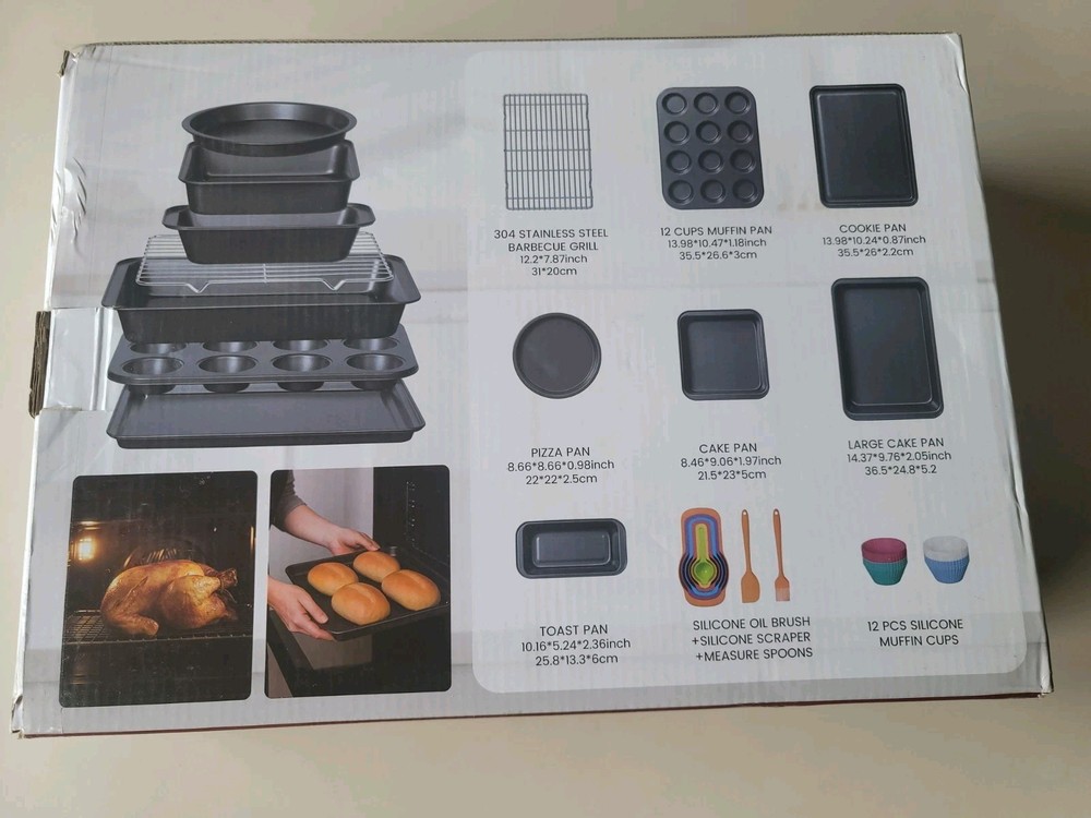 KIKCOIN 22 PCS NONSTICK BAKING PANS SET, STACKABLE BAKEWARE SETS WITH SILICONE H