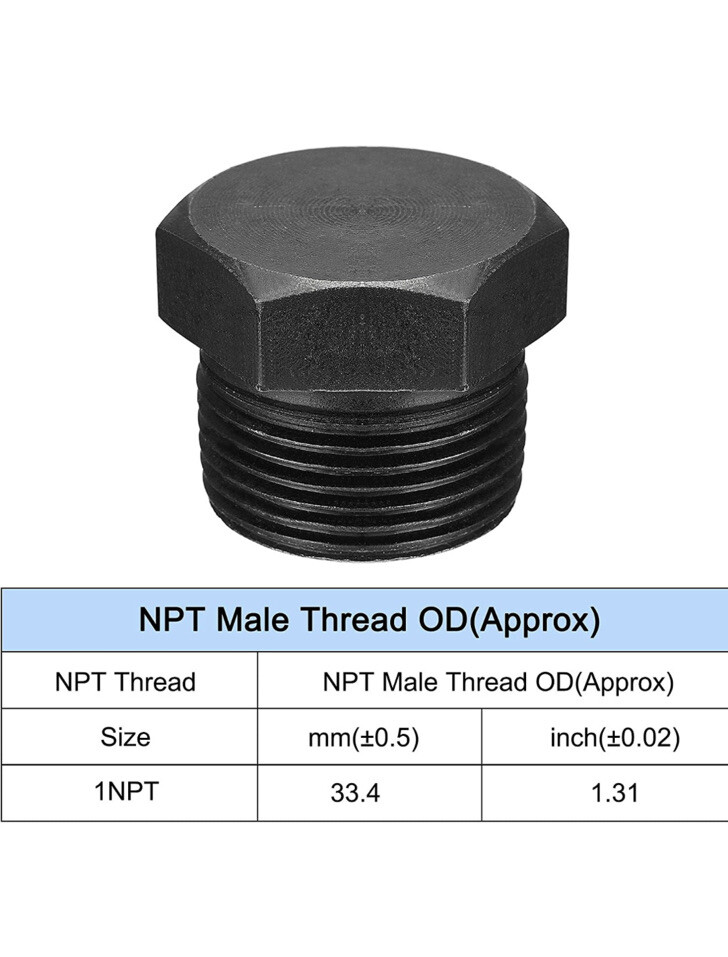 1NPT Male Outer Hex Head Plug Carbon Steel Solid Thread Terminate Pipe End Fit