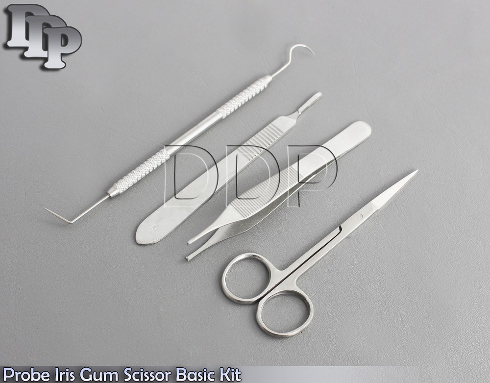Dental Adson Tissue Tweezer Endodontic Explorer Probe Iris Gum Scissor Basic Kit