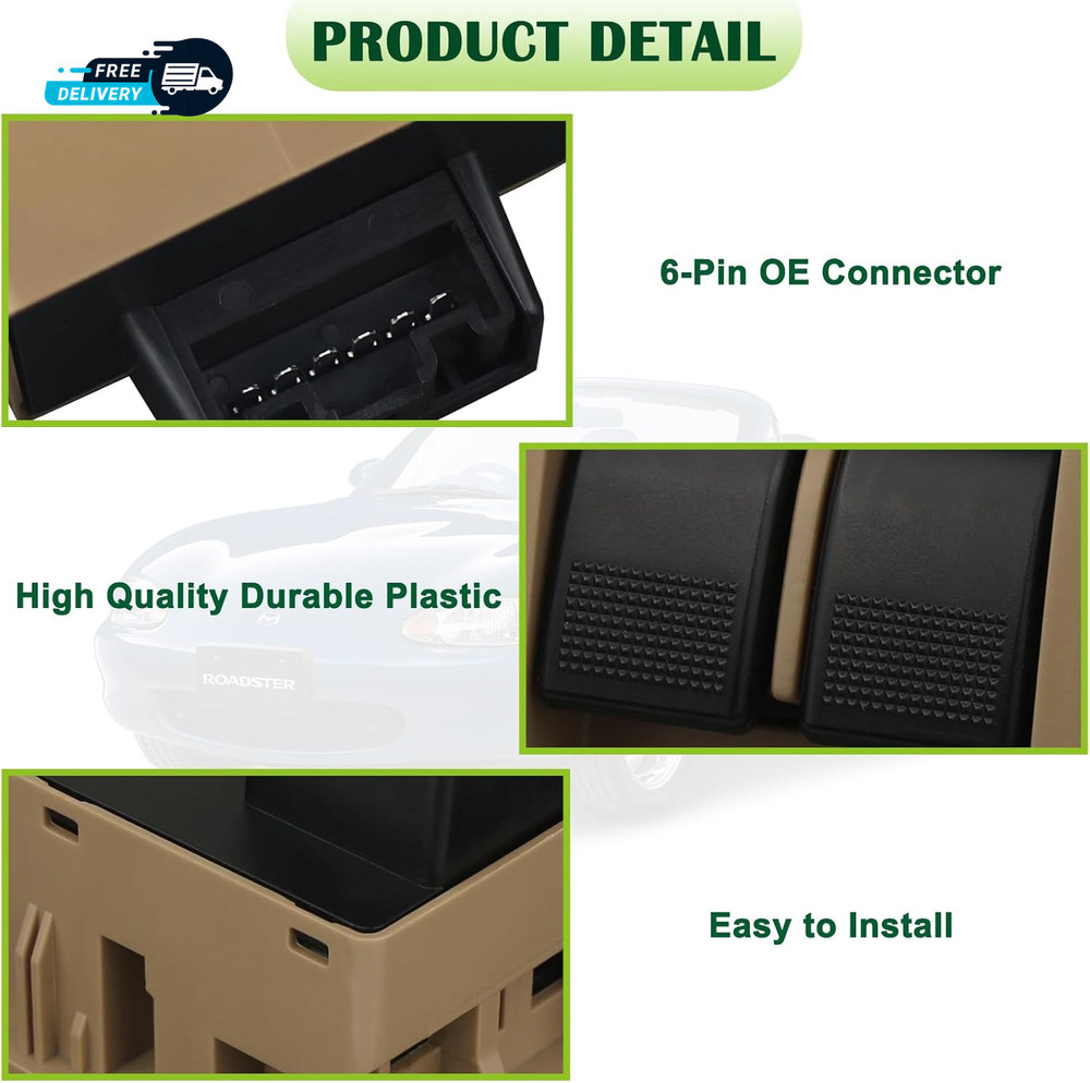 Center Console Power Window Switch Tan Compatible with 1998-2000 Mazda Miata