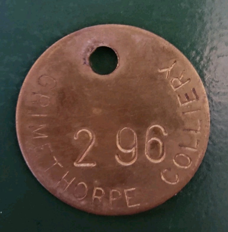 GRIMETHORPE Colliery Pit Check Tally - marked GRIMETHORPE COLLIERY 296