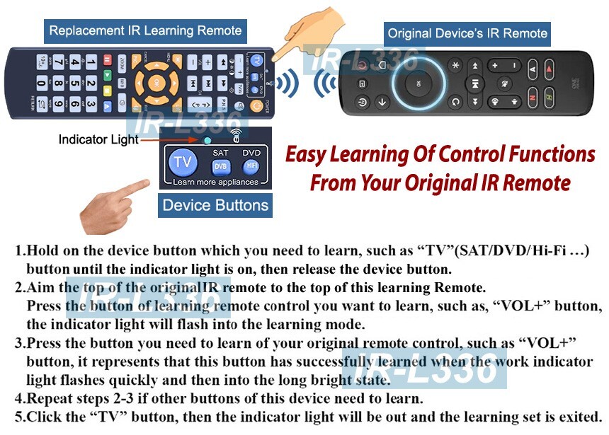 Universal IR Learning Remote 3 AV Devices Memory For TV Cable Box DVD DVR