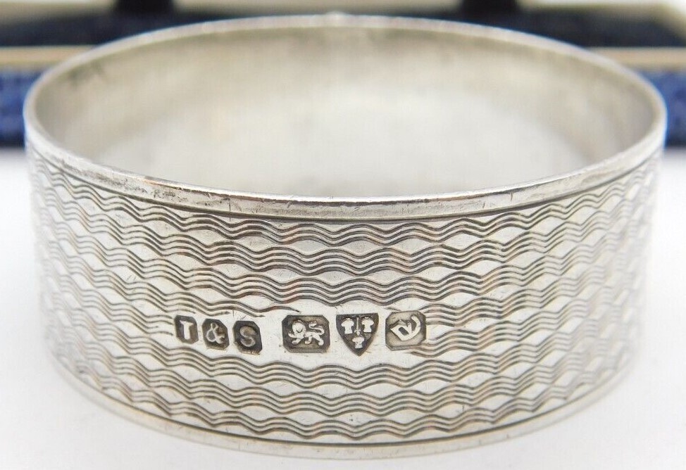 Antique English Sterling Silver Napkin Ring "FT" initials engraving, dated 1936
