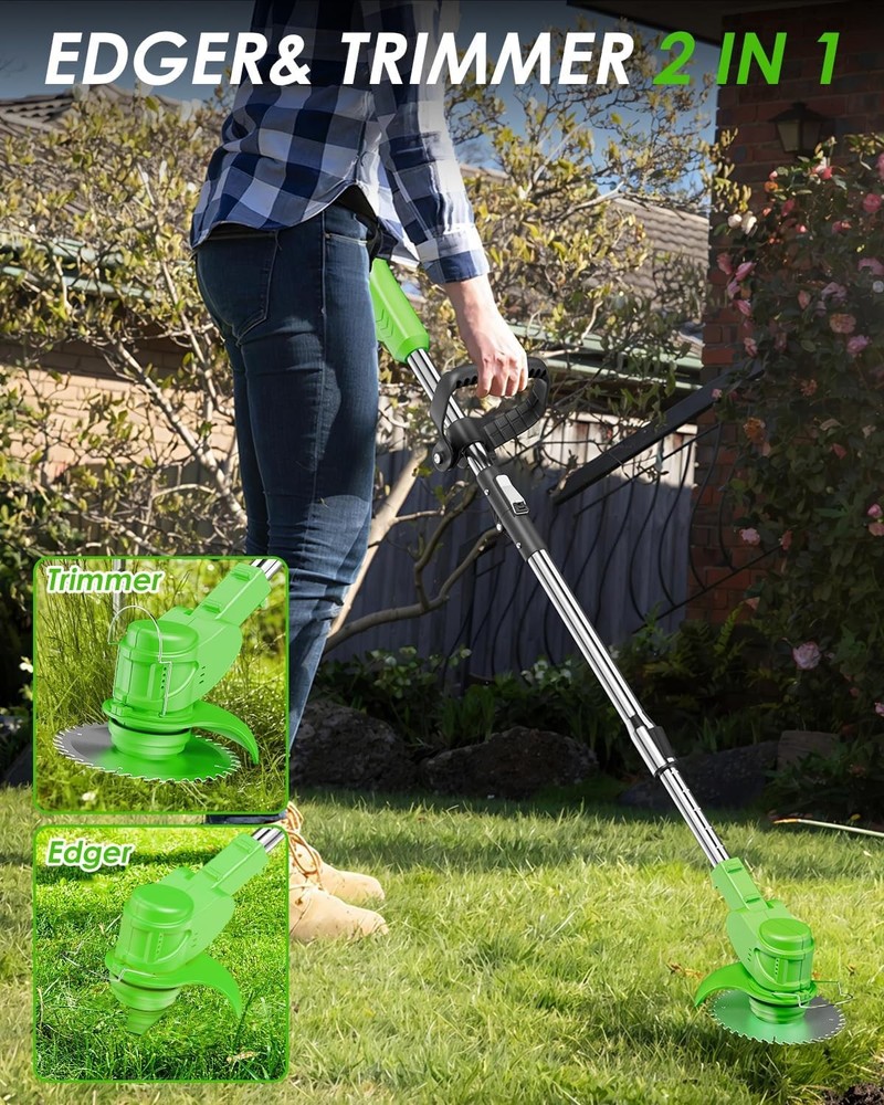 Cordless Weed Wacker, 2-in-1 stringless Weed Wacker, Foldable 2.0Ah Battery Powe