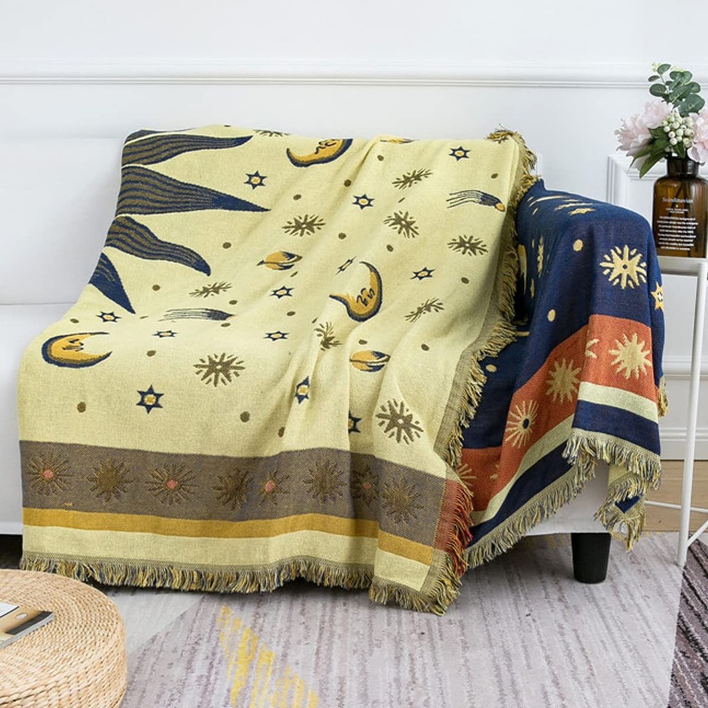 Throw Blanket Sun Moon Stars Boho Throw Blankets Celestial Tapestry