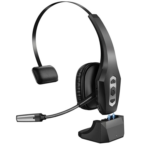 Trucker Bluetooth Headset with Charging Base, Wireless Hands-Free Headset BLACK