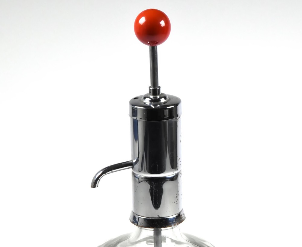 Retro Vintage Liquor Dispenser Chrome & Glass Red Resin - SLV373