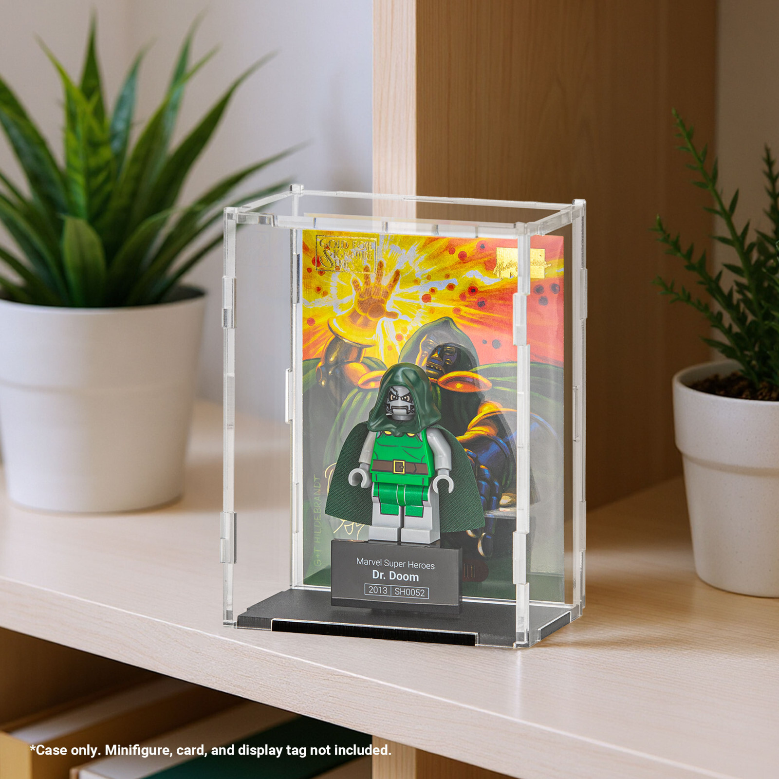 Display case for LEGO minfigures with collectible card holder