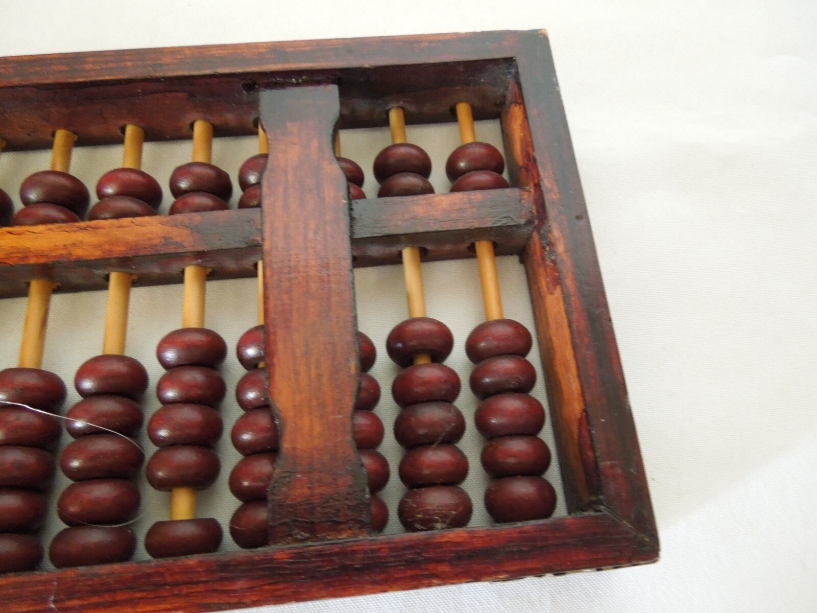 Vintage Chinese Abacus Wood Frame & Beads w/ Brass Hardware 13 Rows 91 Beads