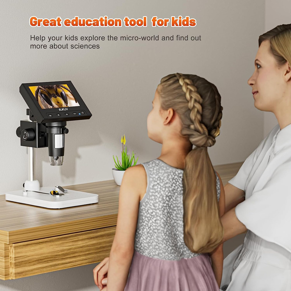 Microscope, LCD Digital Coin Microscope 1000X, Coin Magnifier with 8 Adjustable