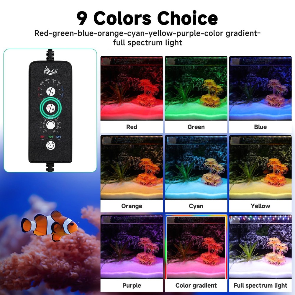 AQQA LED Aquarium Light, 24/7 Mode IP68 Waterproof Extendable Bracket Fish Ta...