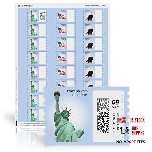 NetStamps Printable Postage Labels ( Subscription Required) 10 Sheets Patriotic