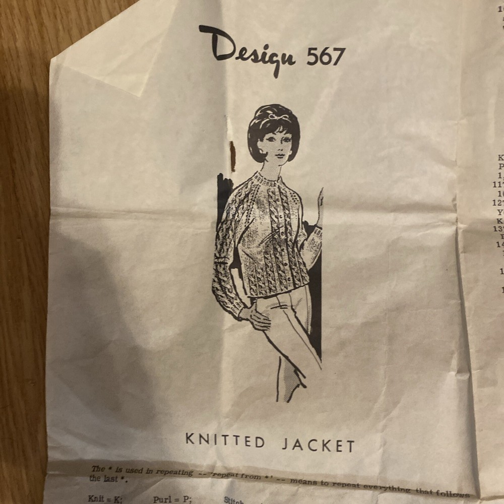 Vtg Knitted Cable Jacket Pattern, Sz 32 - 38, Mail Order Design 567
