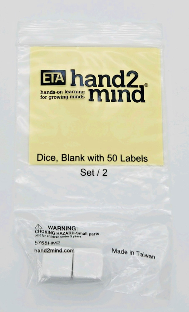 ETA HAND2MIND 2 Blank white dice with 50 writable labels (2 SETS) -20 extra dice