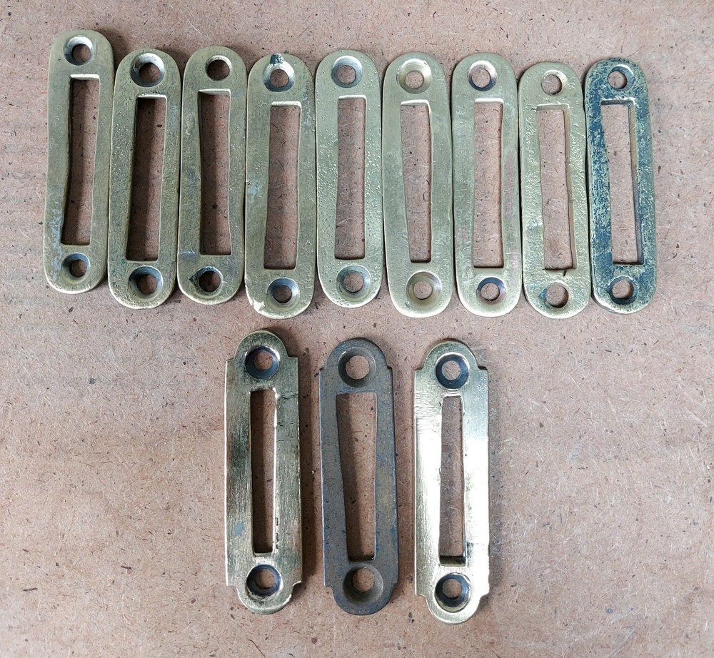 Antique Brass Window Latch Mortices. Rounded Ends. 12 pieces