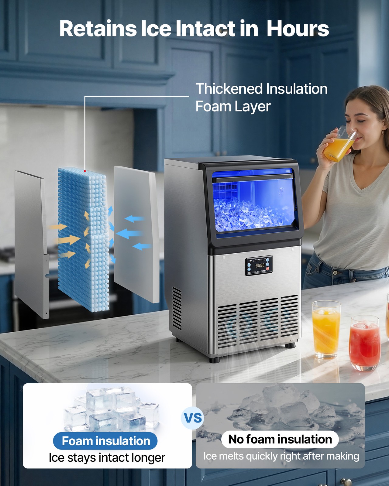 VEVOR Commercial Ice Maker 90 lbs/24h Ice Machine 13 lbs Storage Bar Restaurant