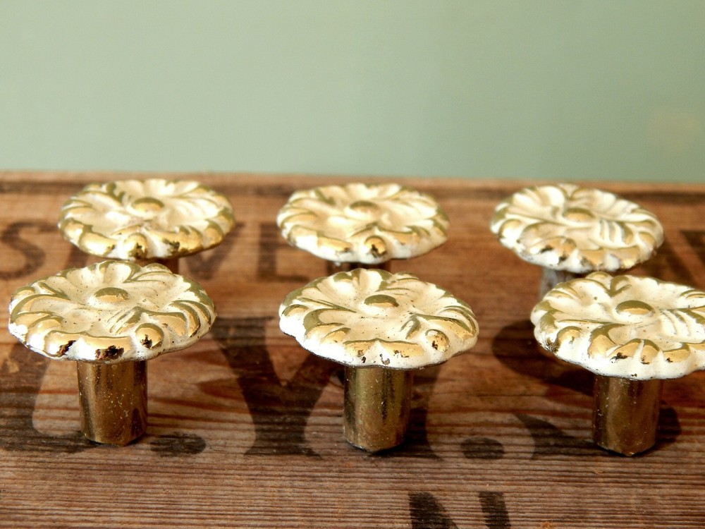 Vintage Set 6 x Mid Century MCM Retro Drawer Pulls Handles Knobs Ornate H7