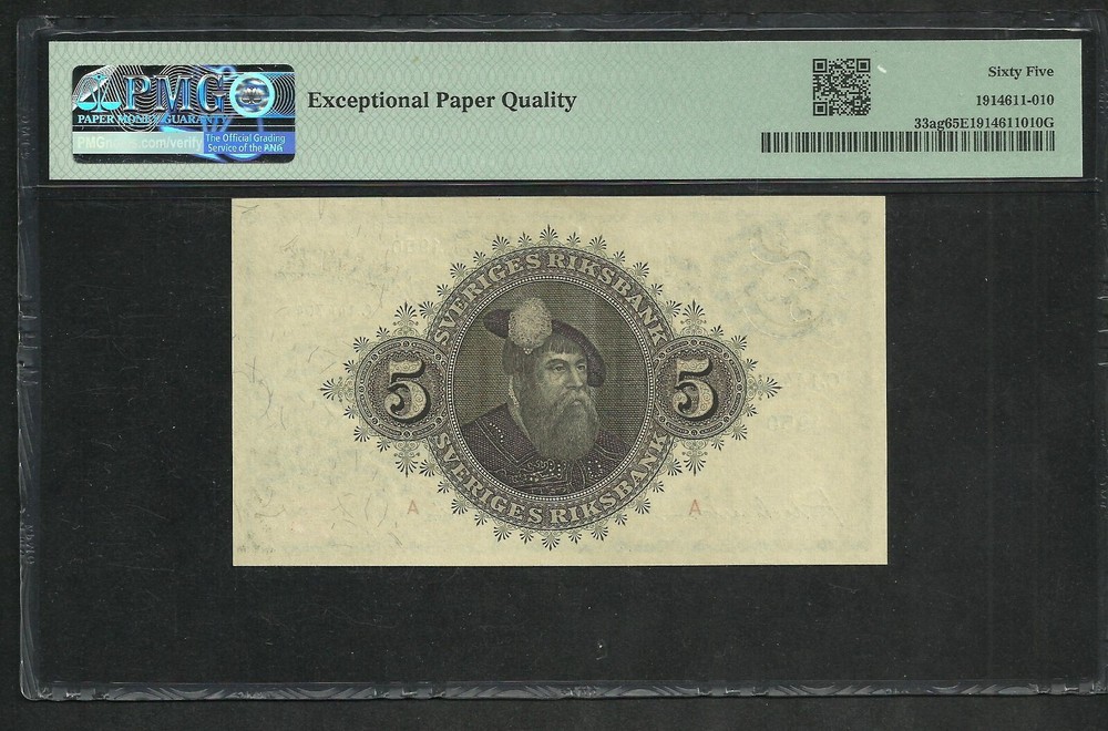 Sweden : 5 kronor 1950 ; PMG : Gem UNC 65 (Ref 2344)