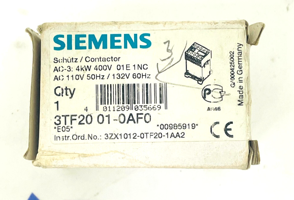 SIEMENS 3TF2001-0AF0 Contactor