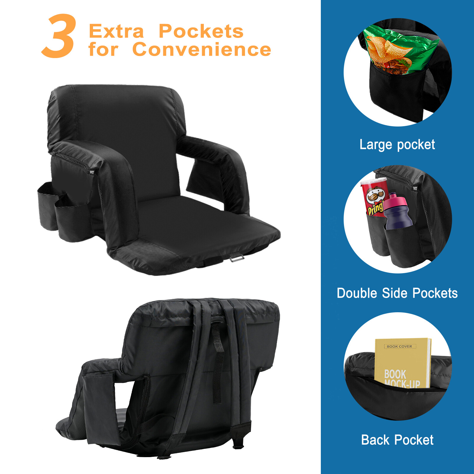 NAIZEA 2Pack Stadium Seats for Bleachers With Back Support 6 Reclining Positions