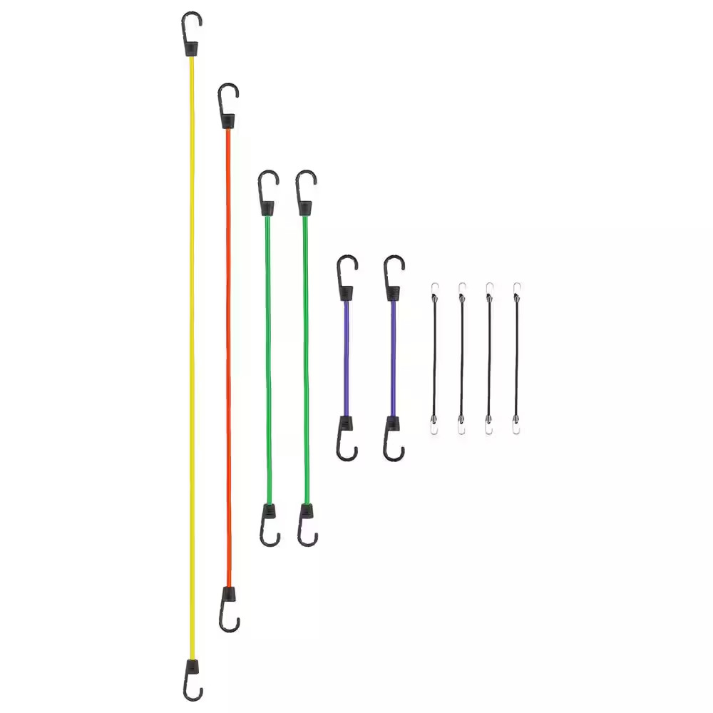 Standard Bungee Cord with Hooks Value Pack Assortment - 10 Piece