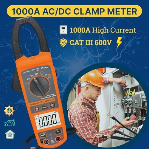 Digital Clamp Meter Multimeter 1000A AC/DC Amp Voltmeter, Auto-Ranging TRMS
