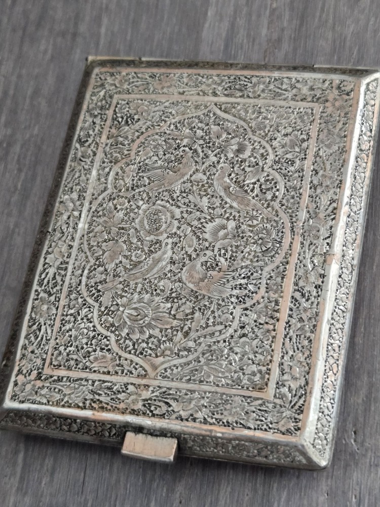 Genuine Antique Middle Eastern Solid Silver Cigarette Box Case