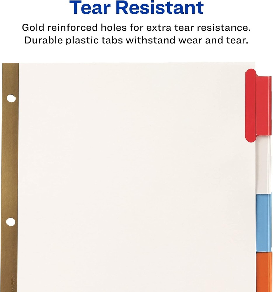 5-Tab Binder Dividers, Insertable Multicolor Big Tabs, 1 Set (11121)