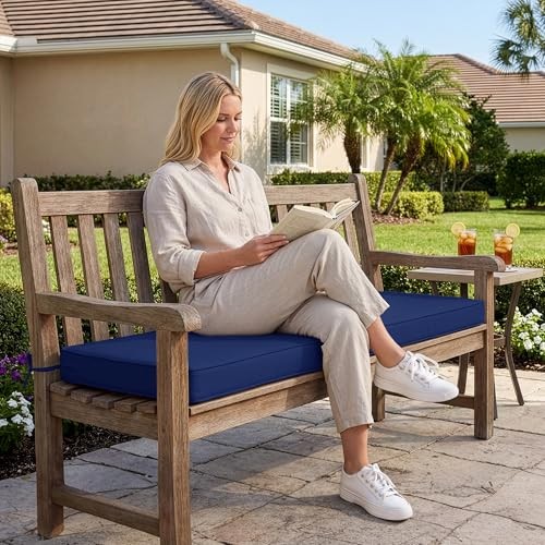 Outdoor Bench Cushion: Waterproof and Fade Resistant Patio 42x18x3 Inch Navy