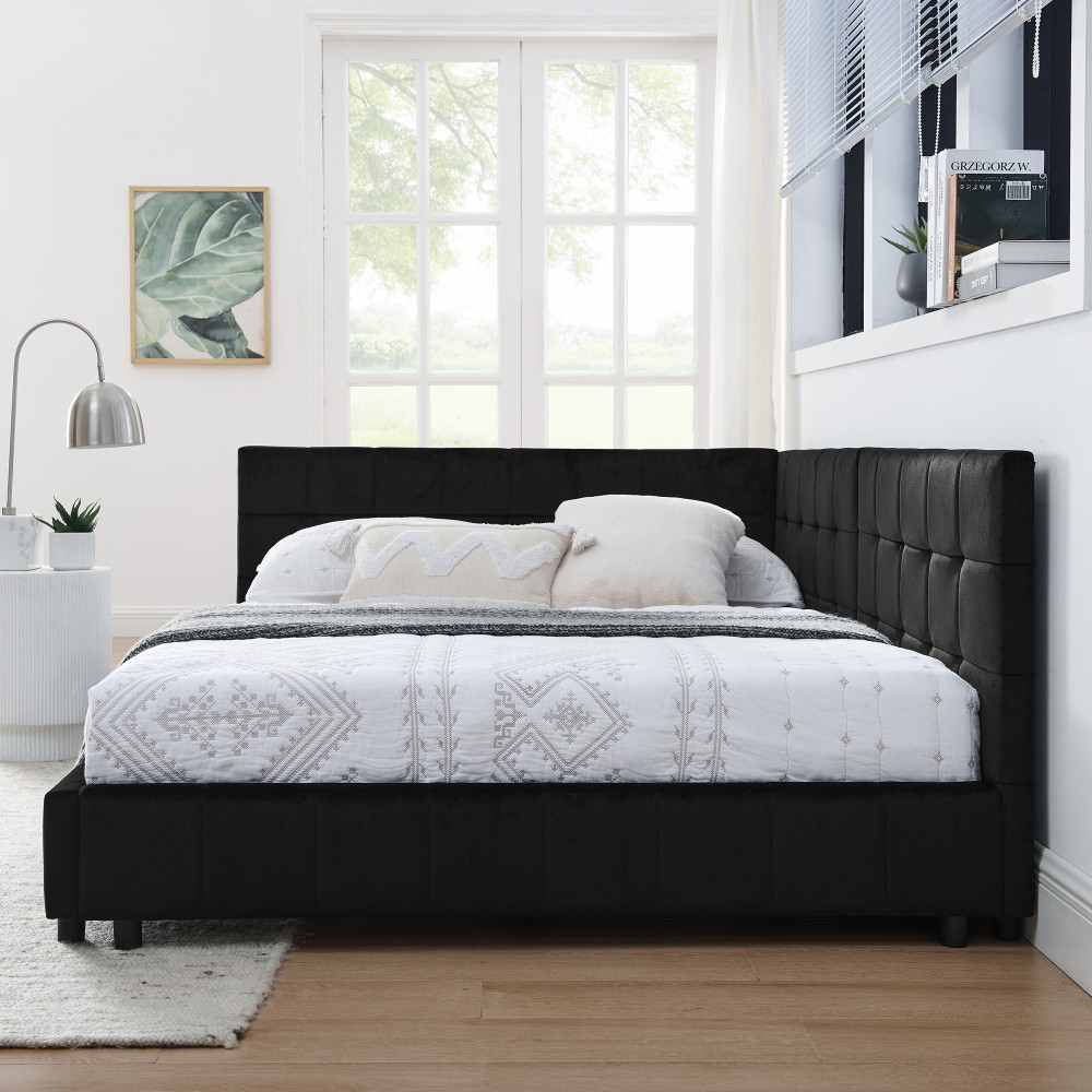 Full Size Upholstered Tufted Bed Frame, Sofa Bed Frame with Comfortable Backrest