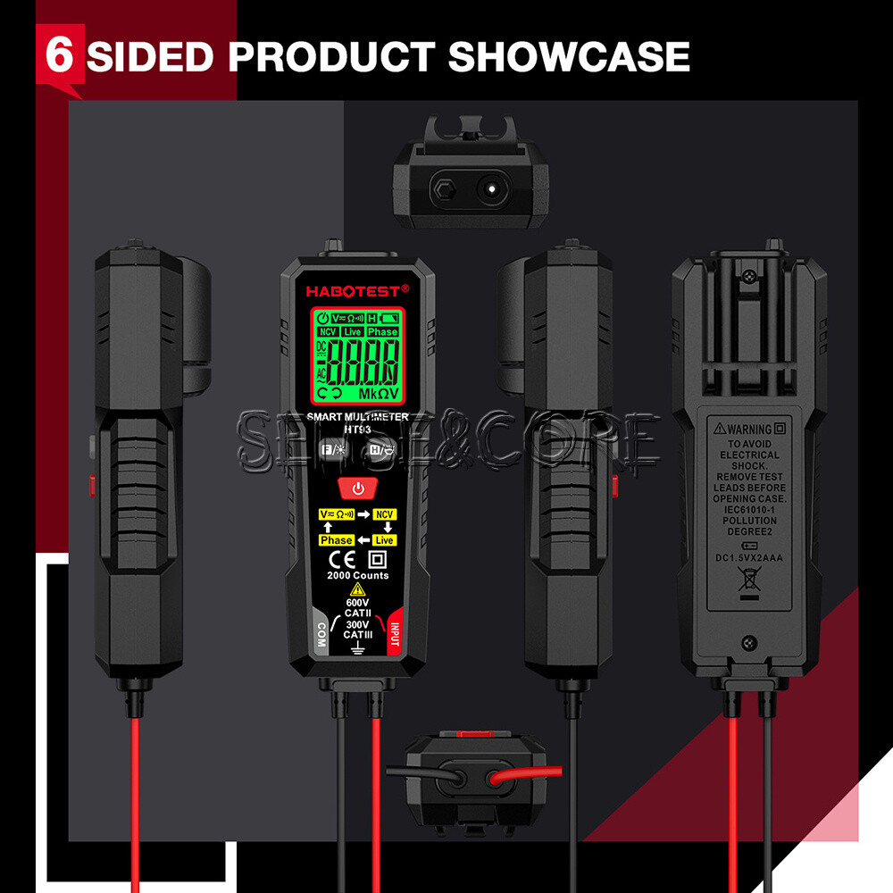 HT93 Digital Multimeter Smart Meter 2000 Counts AC Voltage NCV Tester Car Range-