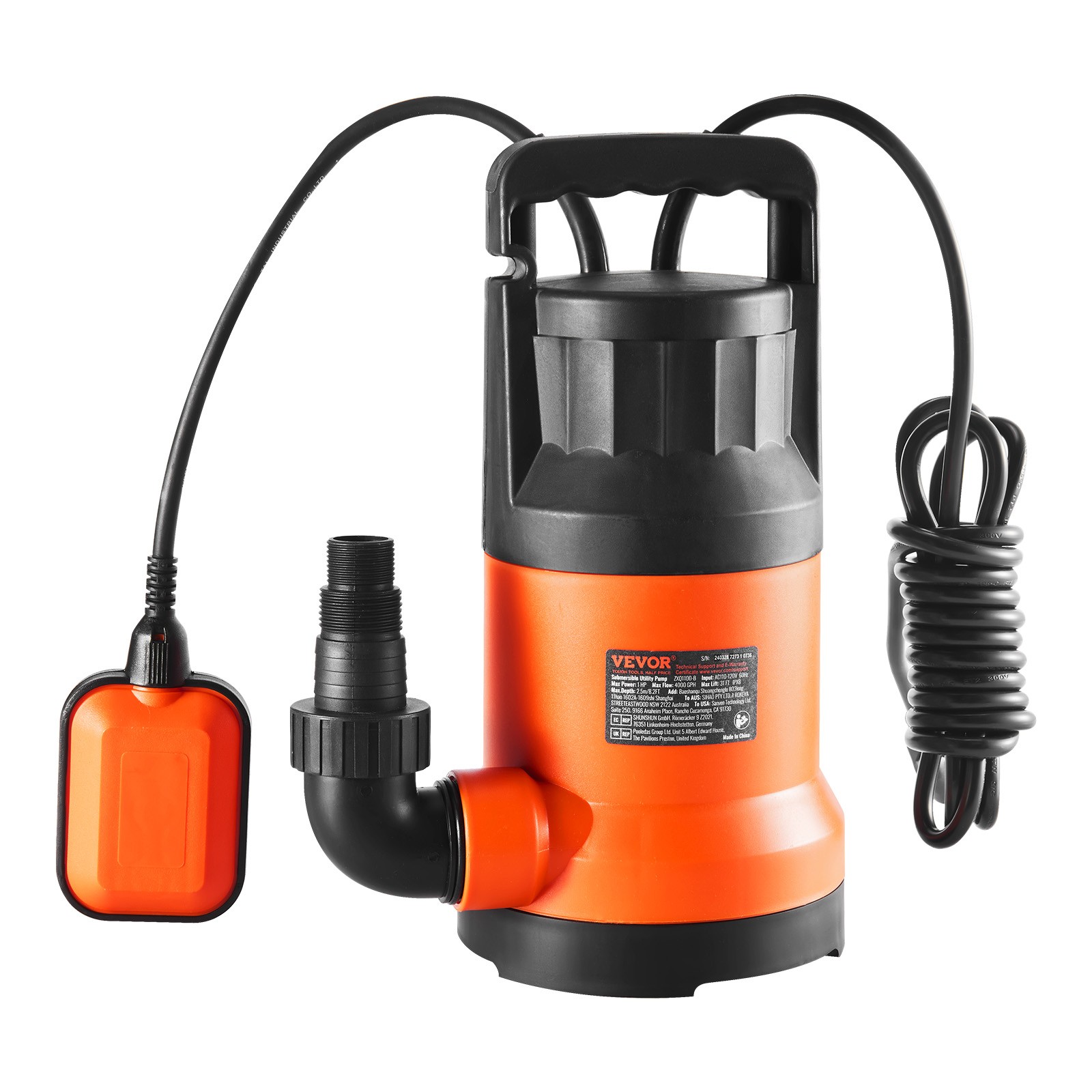 Submersible Utility Pump Sump Pump 1 HP 4000 GPH 31 ft Head Water Pump