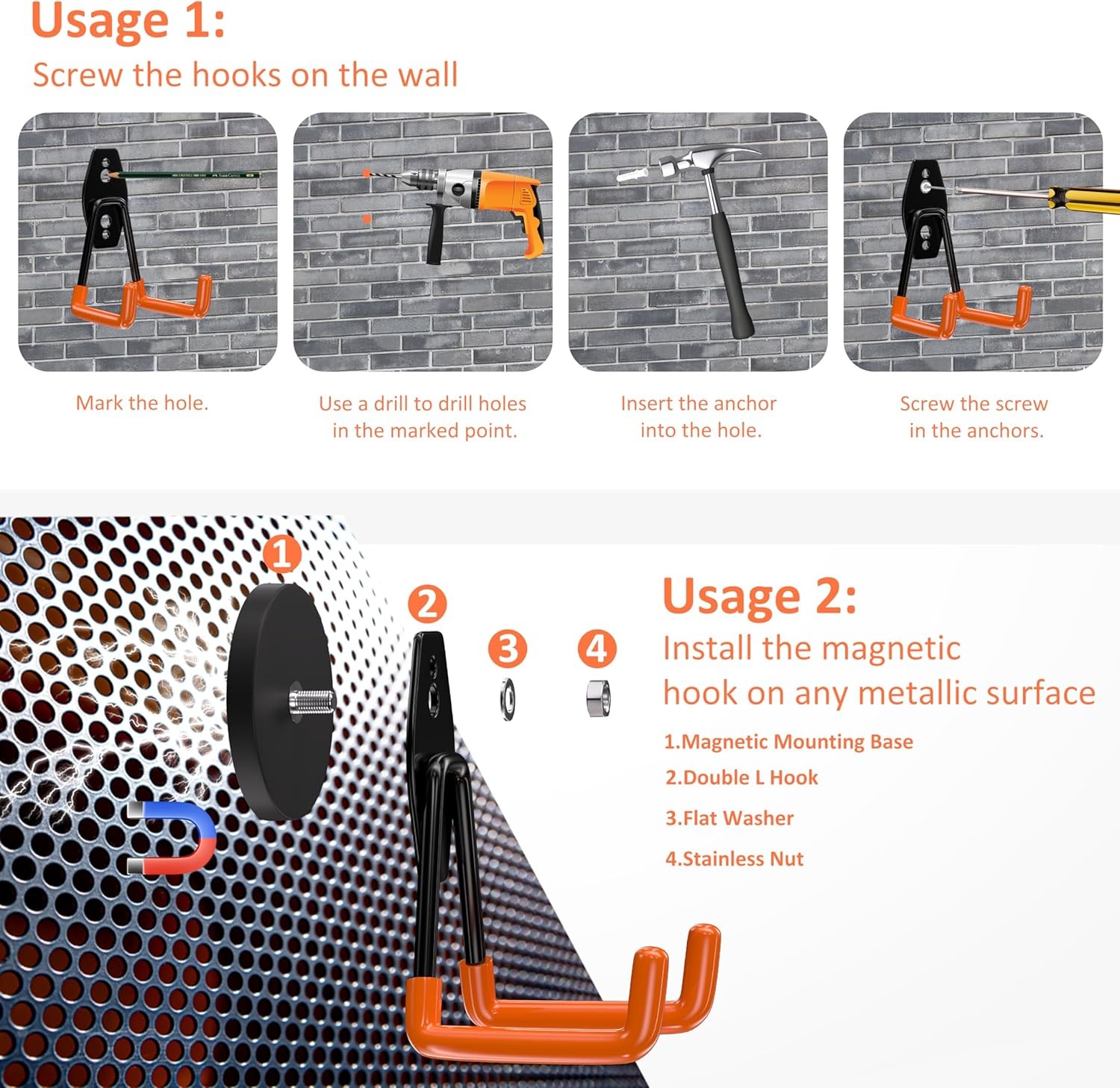 Strong Magnetic Hooks Heavy Duty 4 Pack Garage Rare Earth Magnets Utility