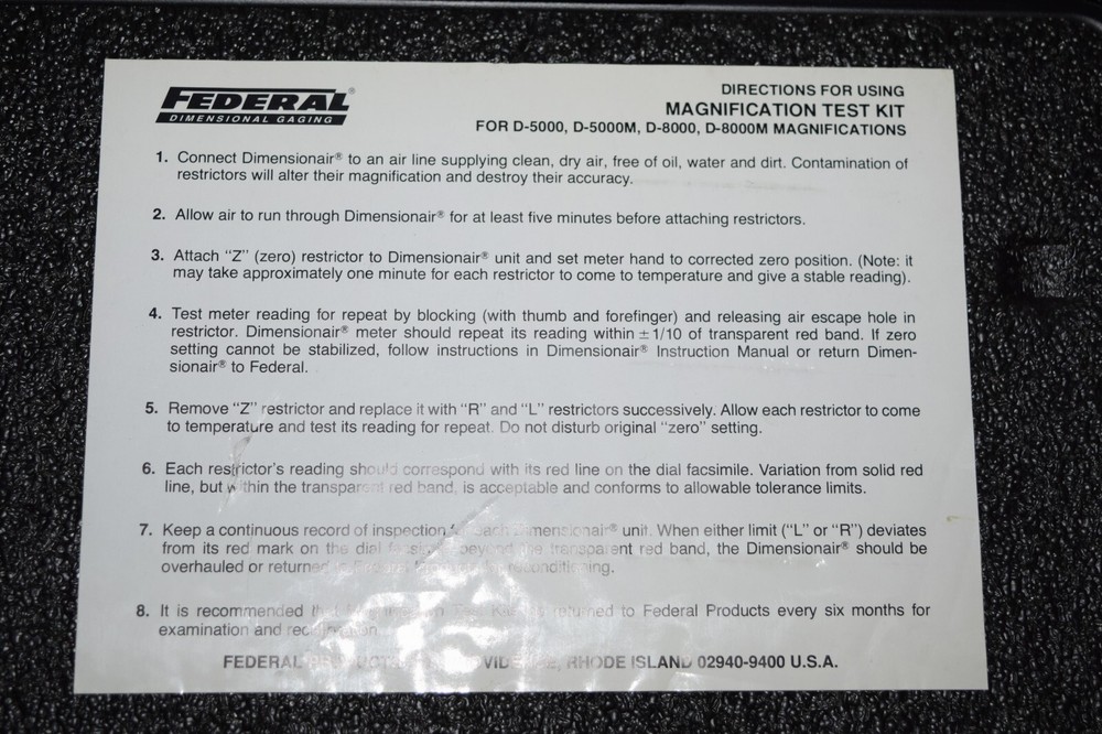 Federal Magnification Test Kit D-5000 D-8000
