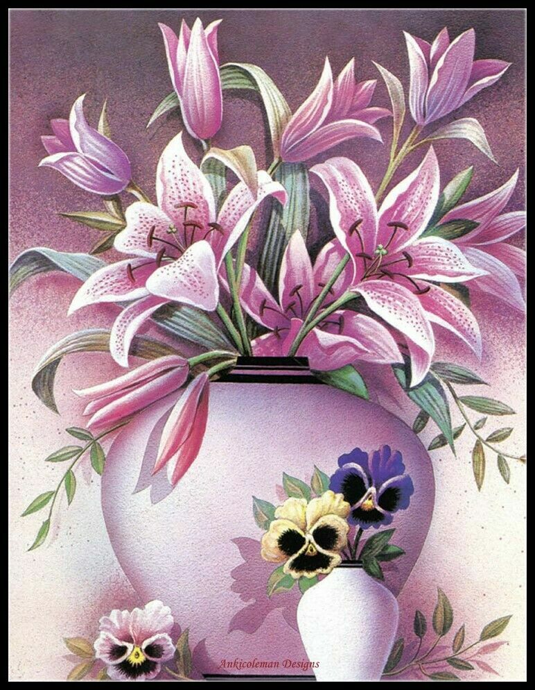 Chart Needlework DIY - Counted Cross Stitch Patterns - Lily Vase