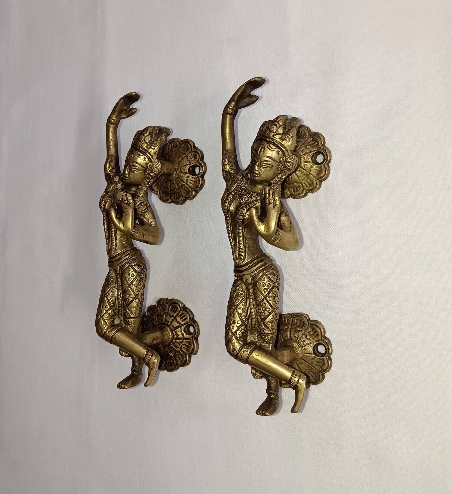 Dancing Lady Pose Door Handle Pair Brass Nritya Girl Interior Door Pull CA476