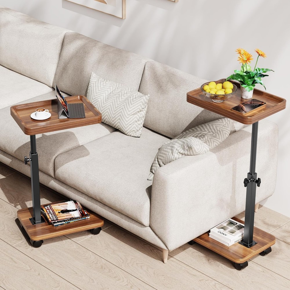 C Table End Table Adjustable Height 360°Swivel TV Tray Table Small Spaces Side