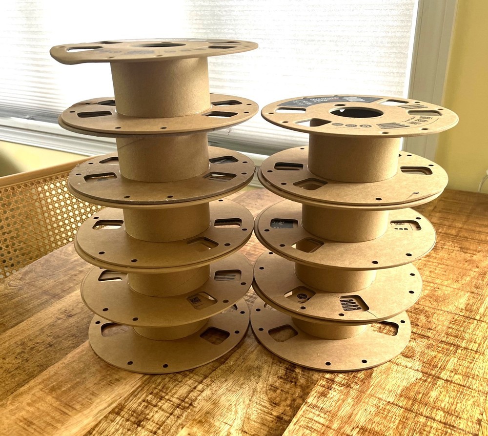 9 Empty 3D Filament Cardboard Light Brown Spools - 8" in diameter