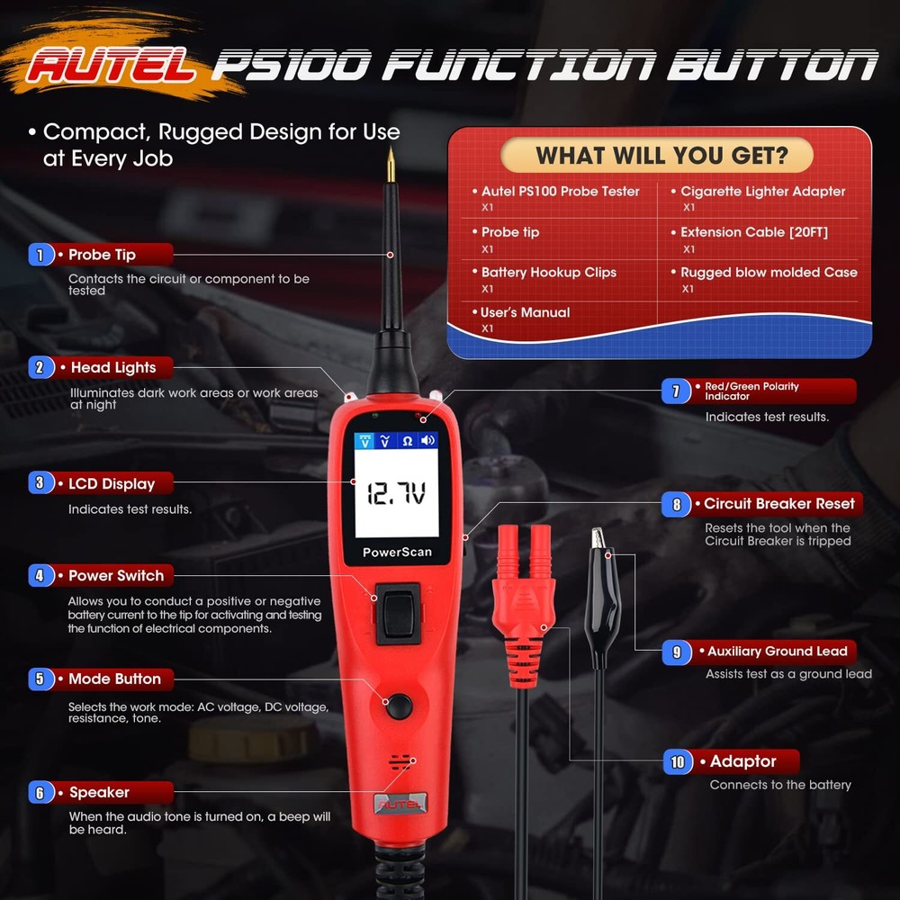 Autel Powerscan PS100 Car Power Circuit Tester Electrical System Diagnostic Tool