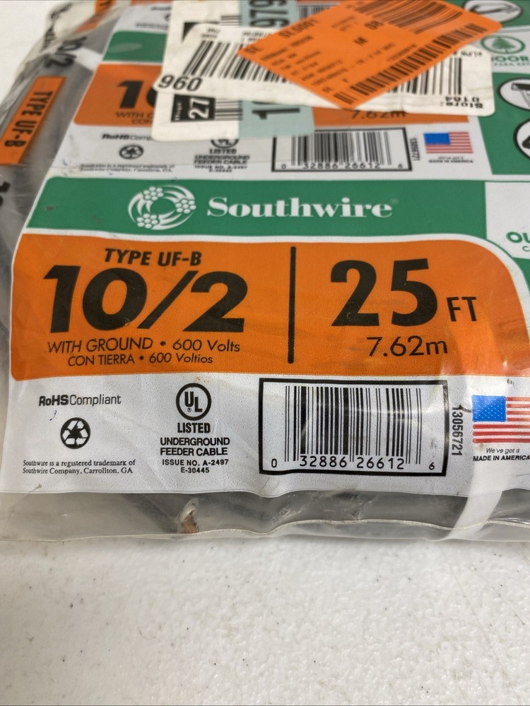 Southwire 25 ft. 10/2 Gray Solid CU UF-B W/G Wire