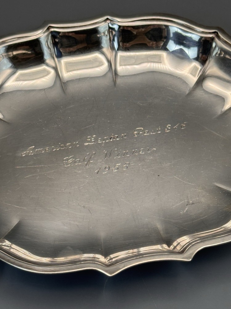 Silverplate Trinket Dish Chippendale Engraved Golf Winner 1958 7” L