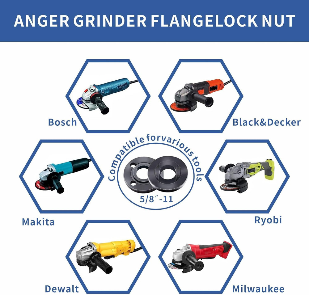 7PCS Angle Grinder Nut & Flange Set - Compatible with Dewalt, Milwaukee, Bosch