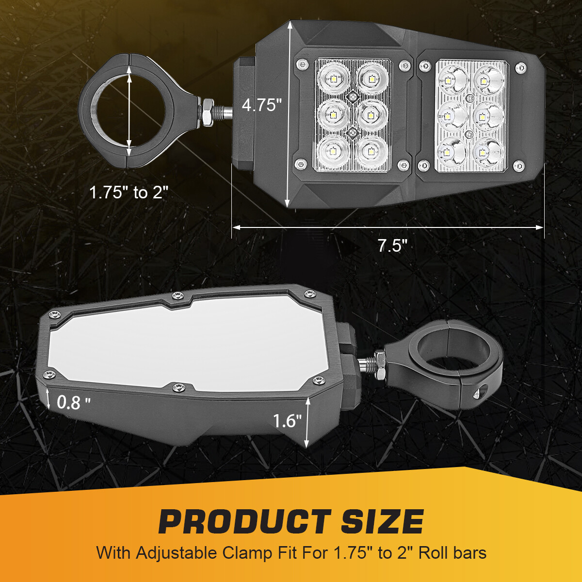 UTV Rear View Side Mirrors W/ LED Spot Lights For Honda Talon 1000R 1000X 2024