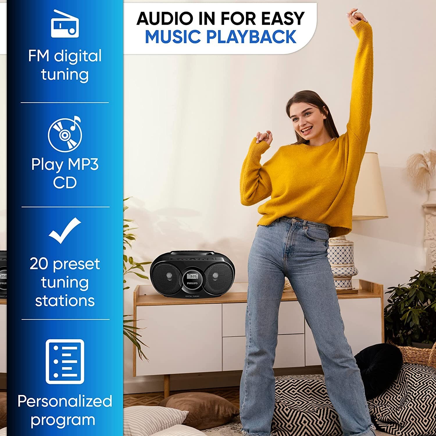 Philips Portable CD Player USB Radio Boombox Stereo System. Great for home