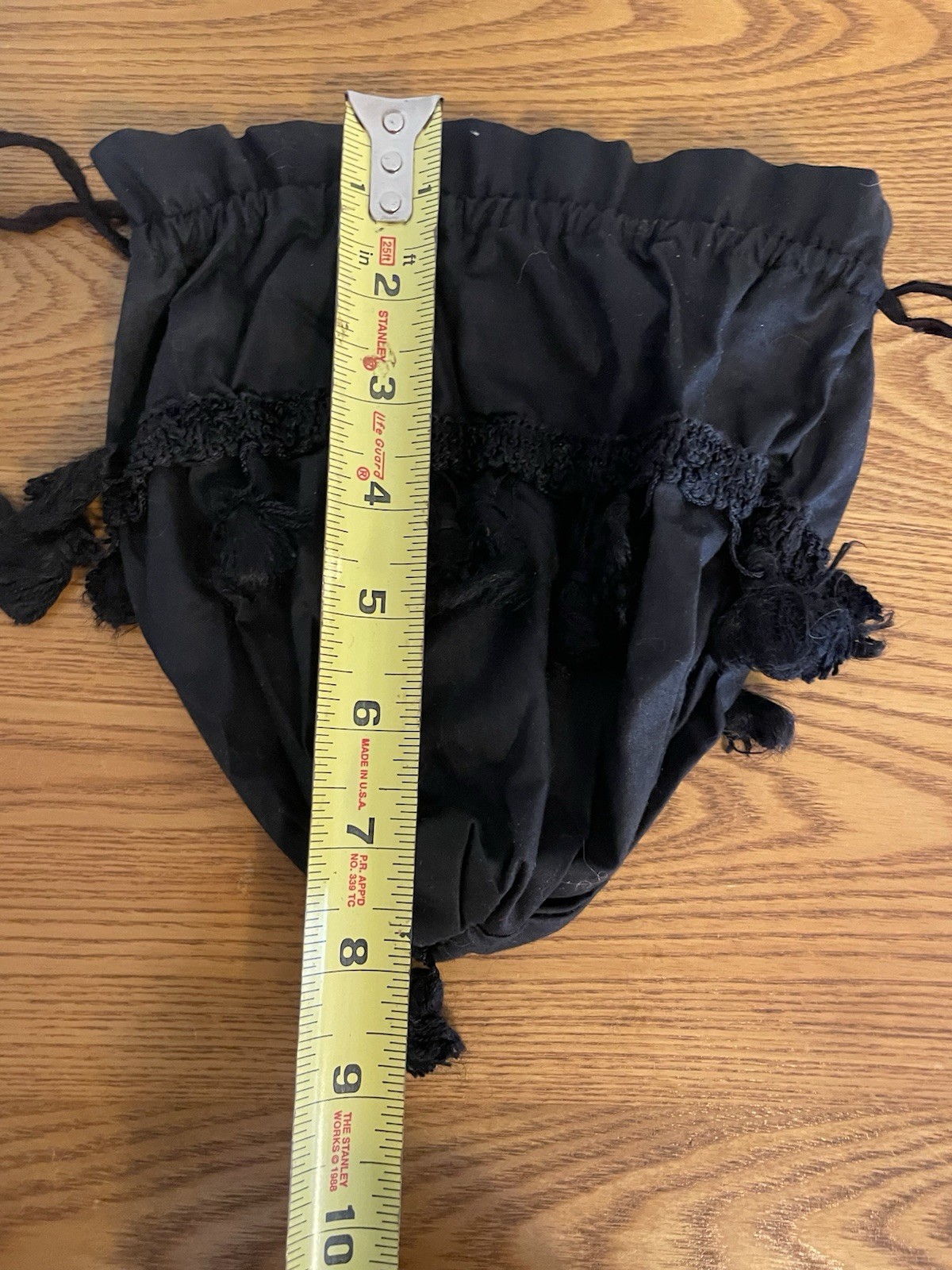 Victorian 1800s Reproduction Drawstring Black Fabric Purse Bag Tassels